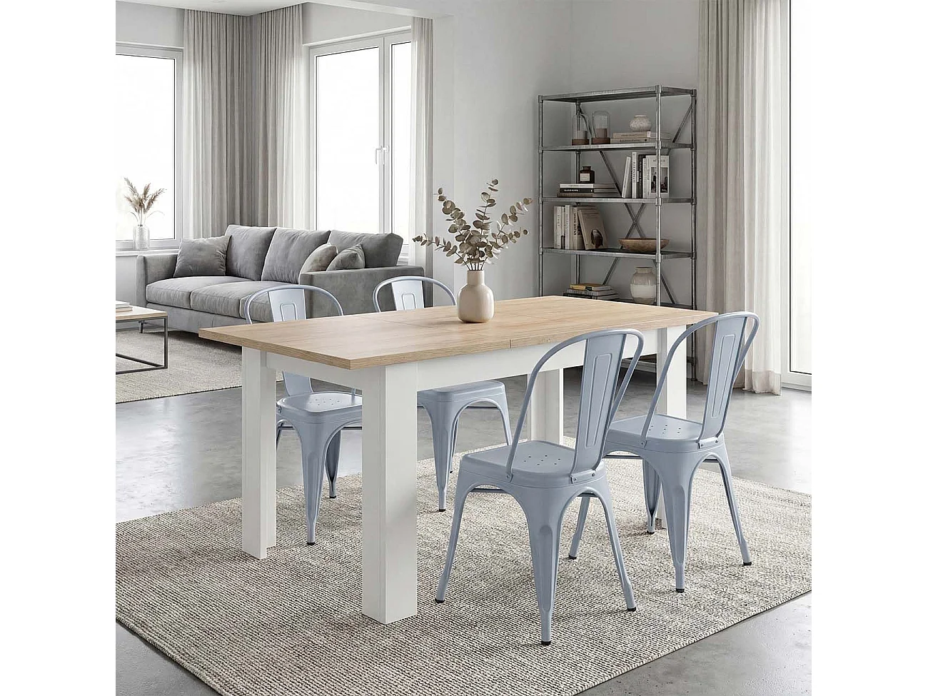 Mesa de comedor extensible Danna Artik White (Branco mate) - Carvalho canadiano
