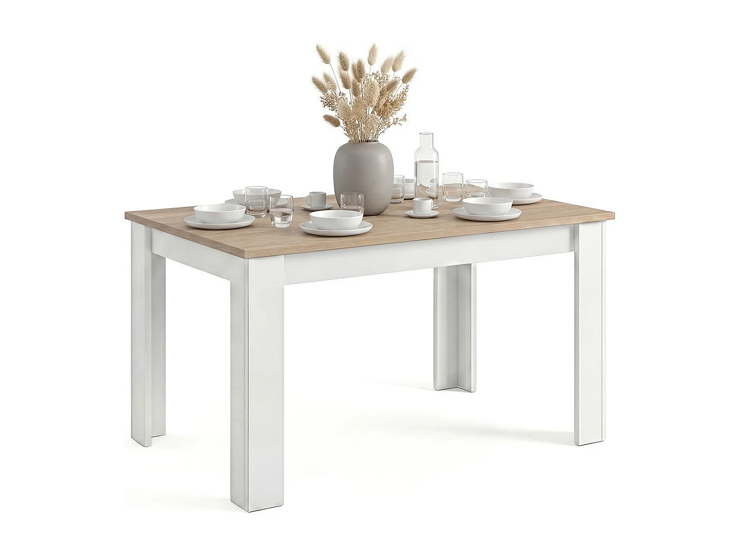 Mesa de comedor extensible Danna Artik White (Branco mate) - Carvalho canadiano