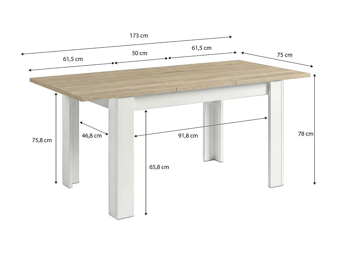 Mesa de comedor extensible Danna Artik White (Branco mate) - Carvalho canadiano