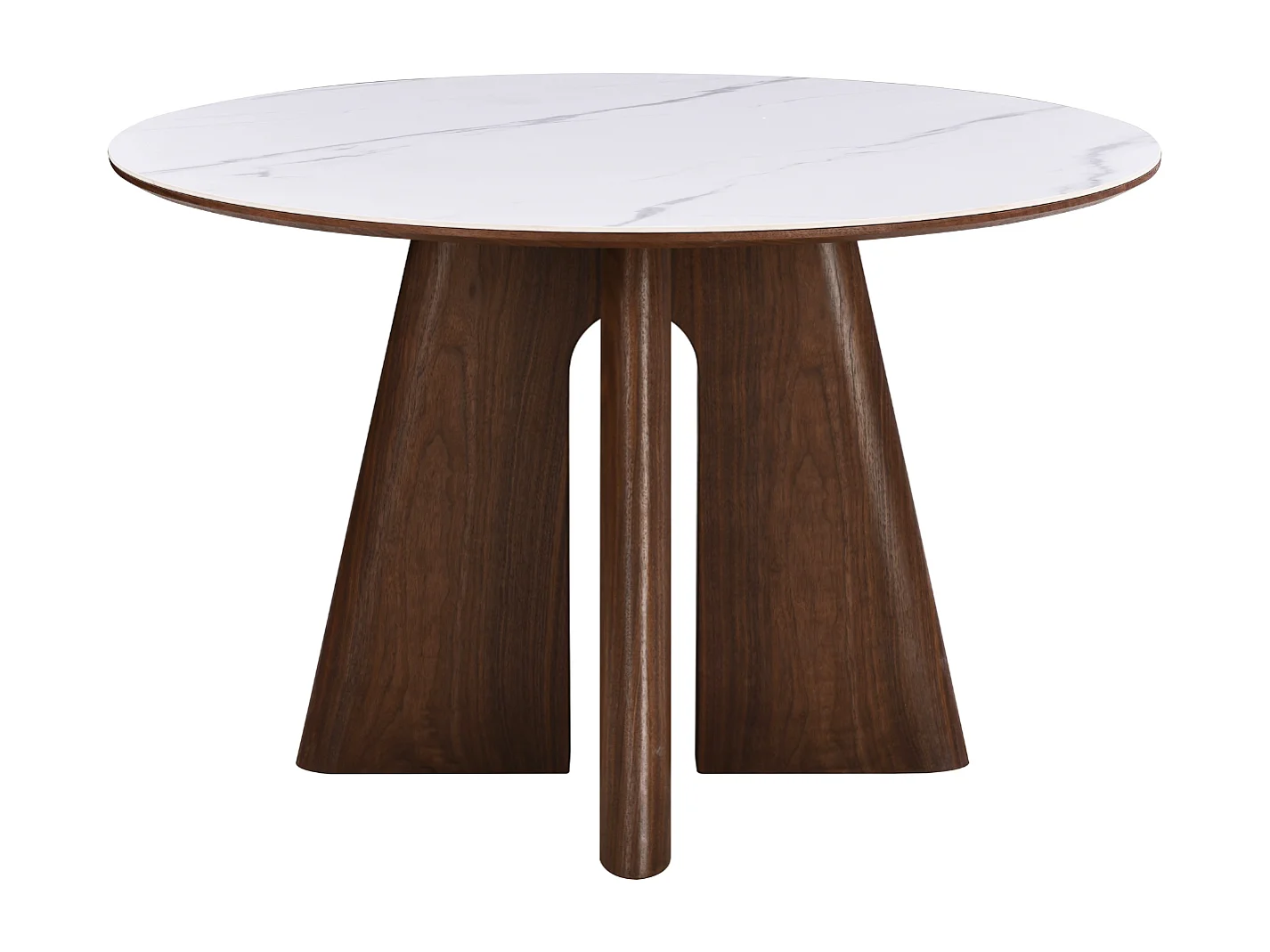 Mesa de comedor Diana - Madera natural efecto nogal con tablero de cerámica acabado mármol blanco 120 cm - Homeluxury