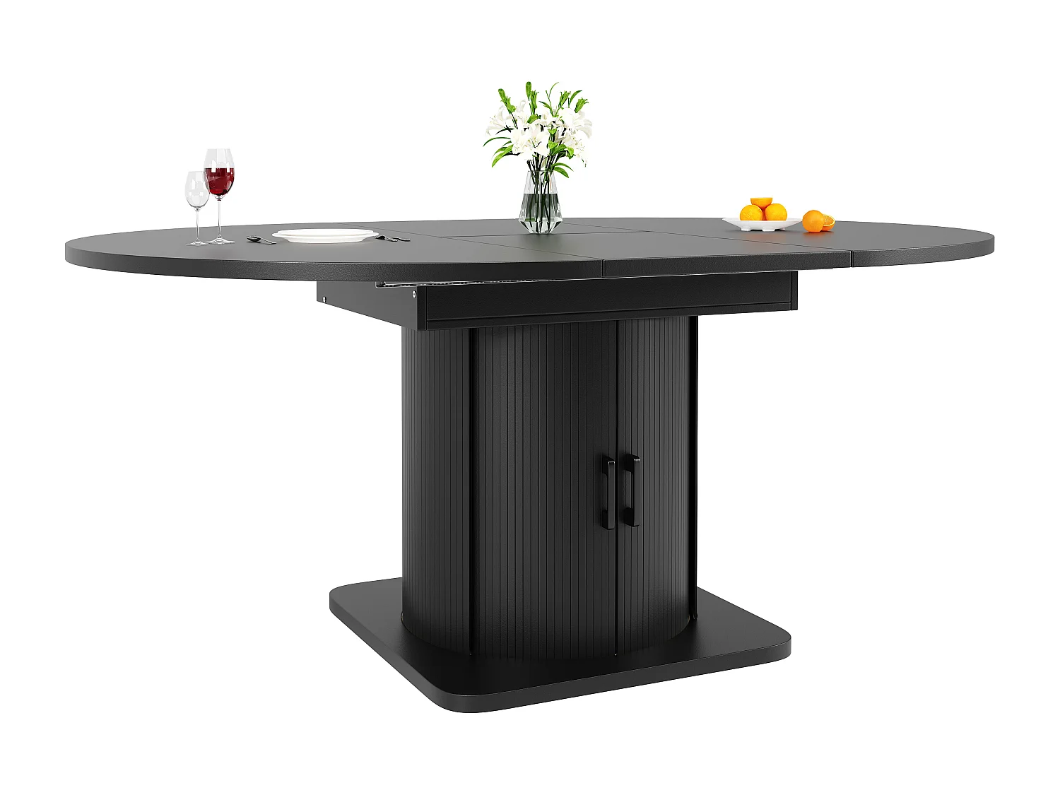 Table de salle à manger extensible - 118-158 x 118 x 76 cm - avec portes + tiroirs - MDF - noir