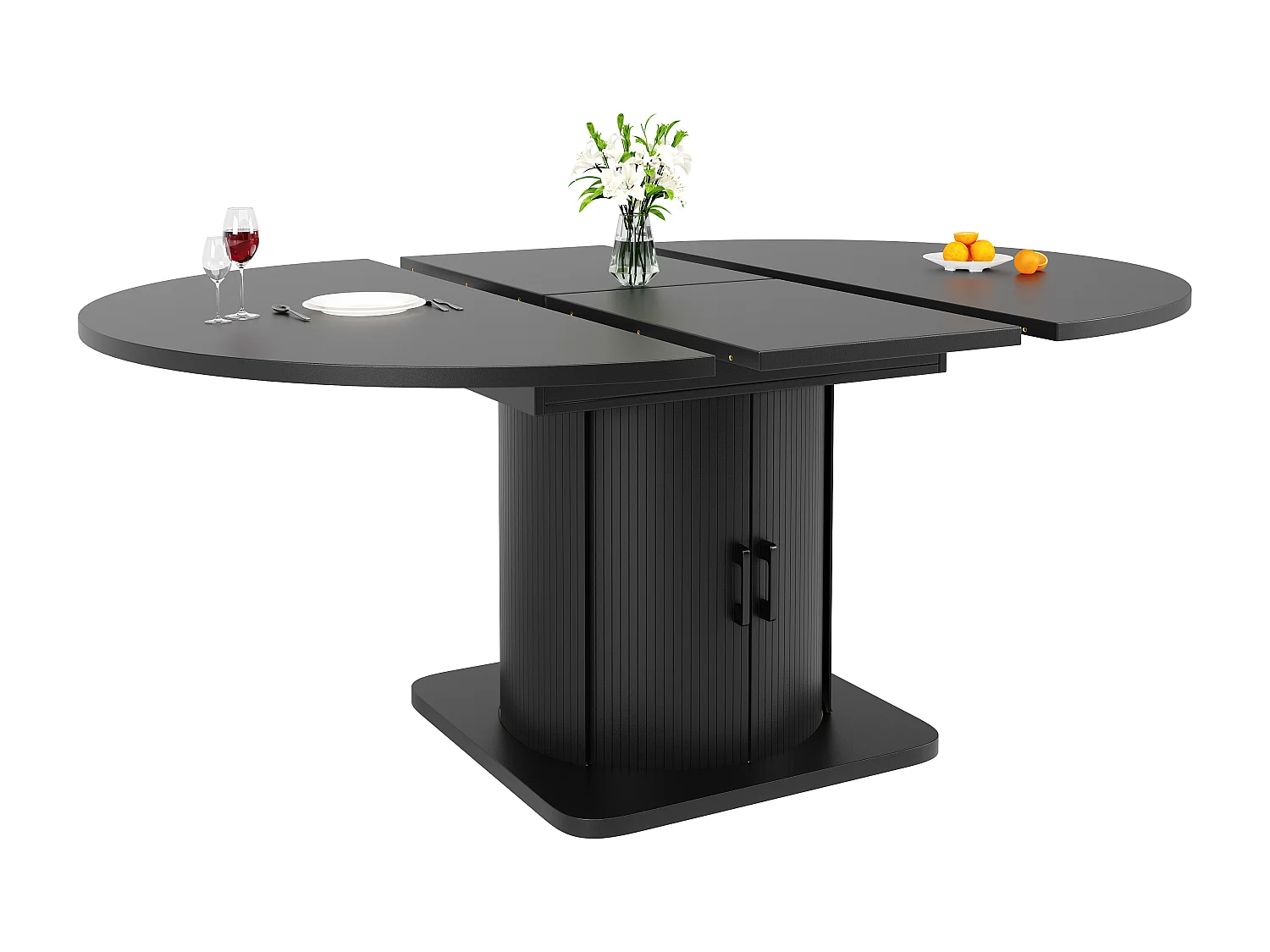 Table de salle à manger extensible - 118-158 x 118 x 76 cm - avec portes + tiroirs - MDF - noir