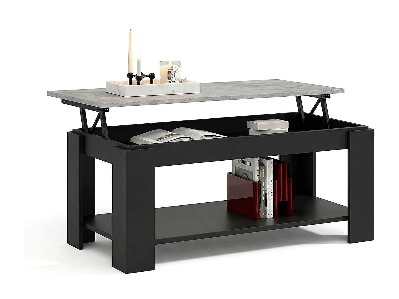Mesa de centro elevatória Lya Negro Mate - Gris Cemento
