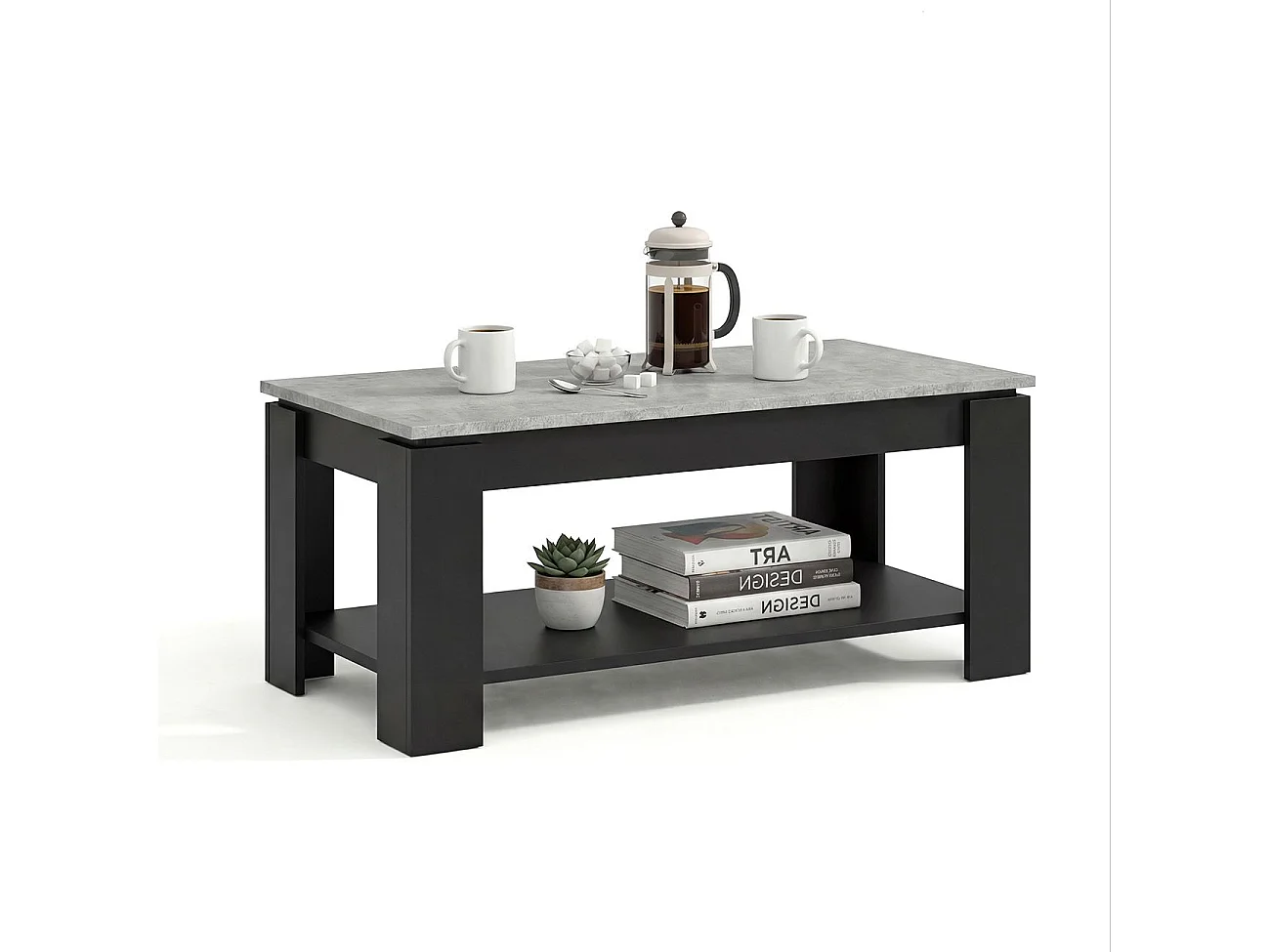 Mesa de centro elevatória Lya Negro Mate - Gris Cemento