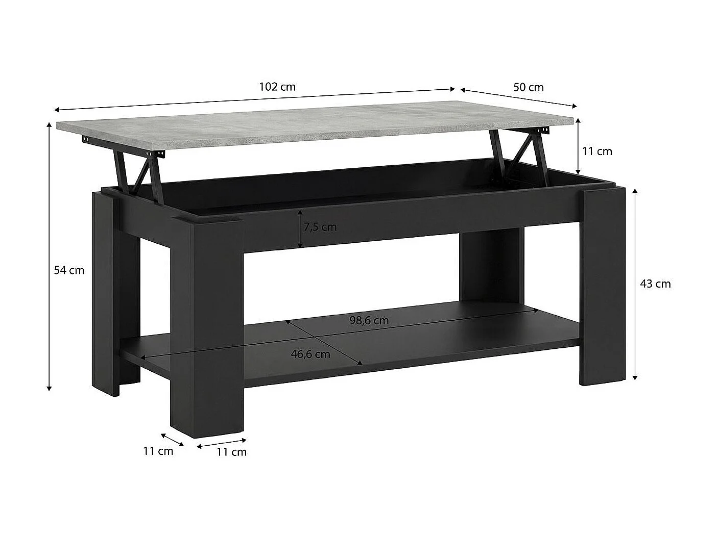 Mesa de centro elevatória Lya Negro Mate - Gris Cemento