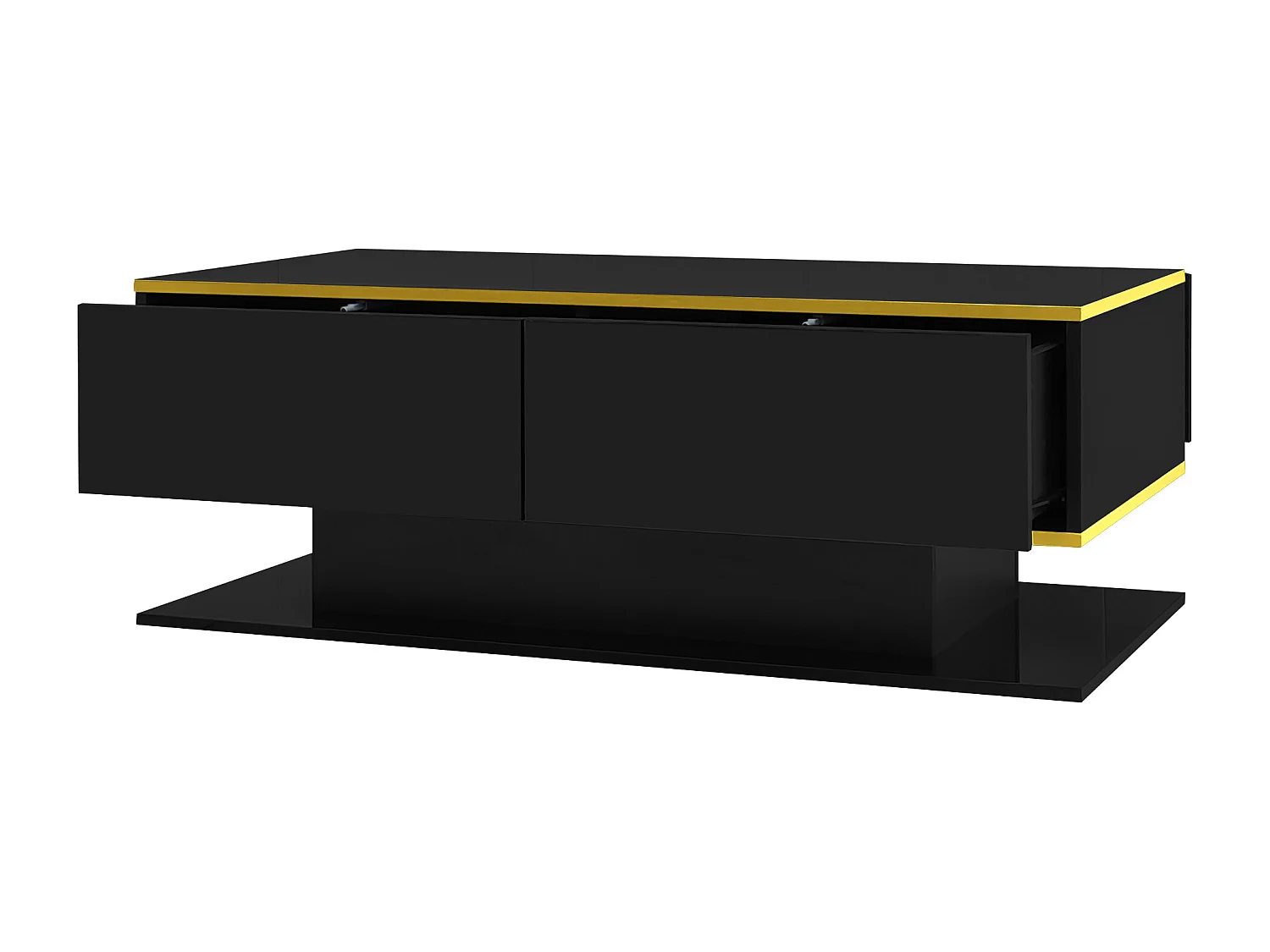 Modern LED Coffee Table - Glossy Finish - With 3 Drawers - With LED Lighting - Black