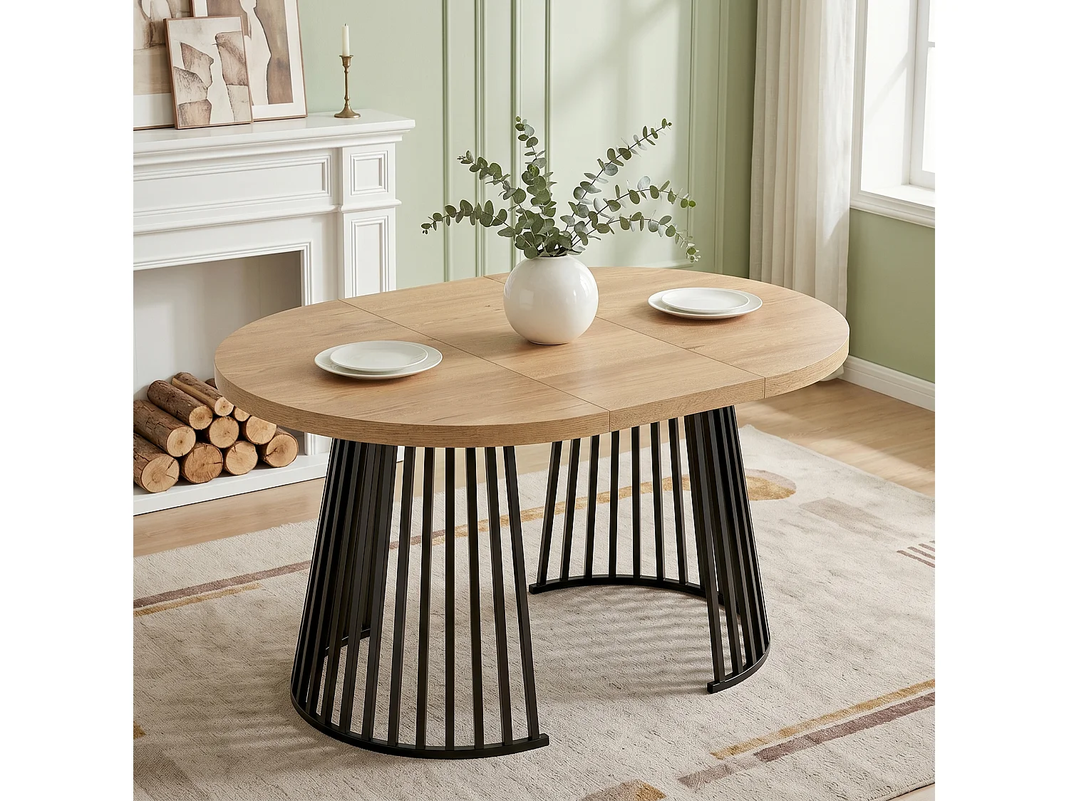 Table de salle à manger extensible 100/138/176x100 cm - Idéale pour 4 à 8 personnes - Plateau épais - Chêne et noir