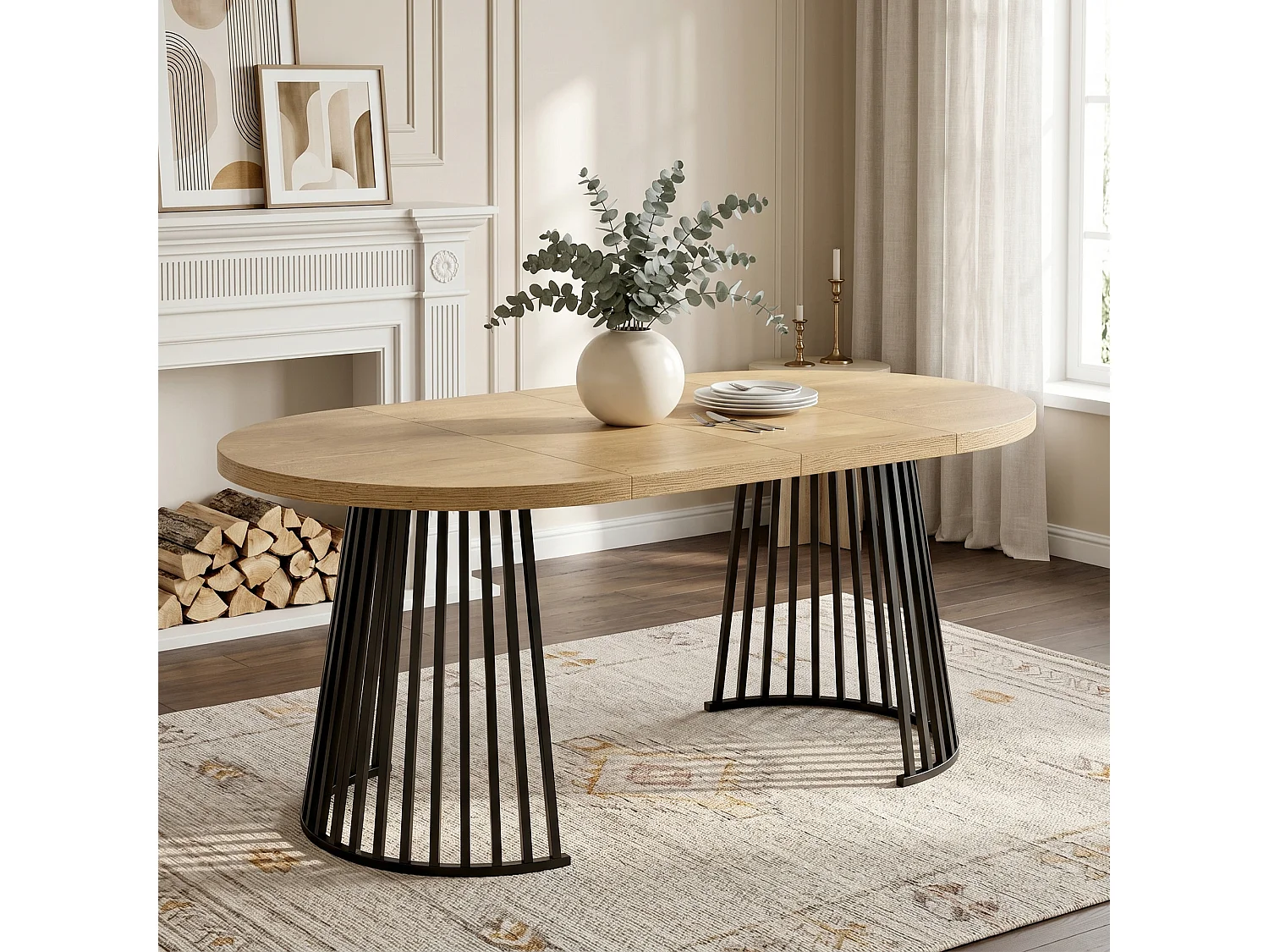 Table de salle à manger extensible 100/138/176x100 cm - Idéale pour 4 à 8 personnes - Plateau épais - Chêne et noir