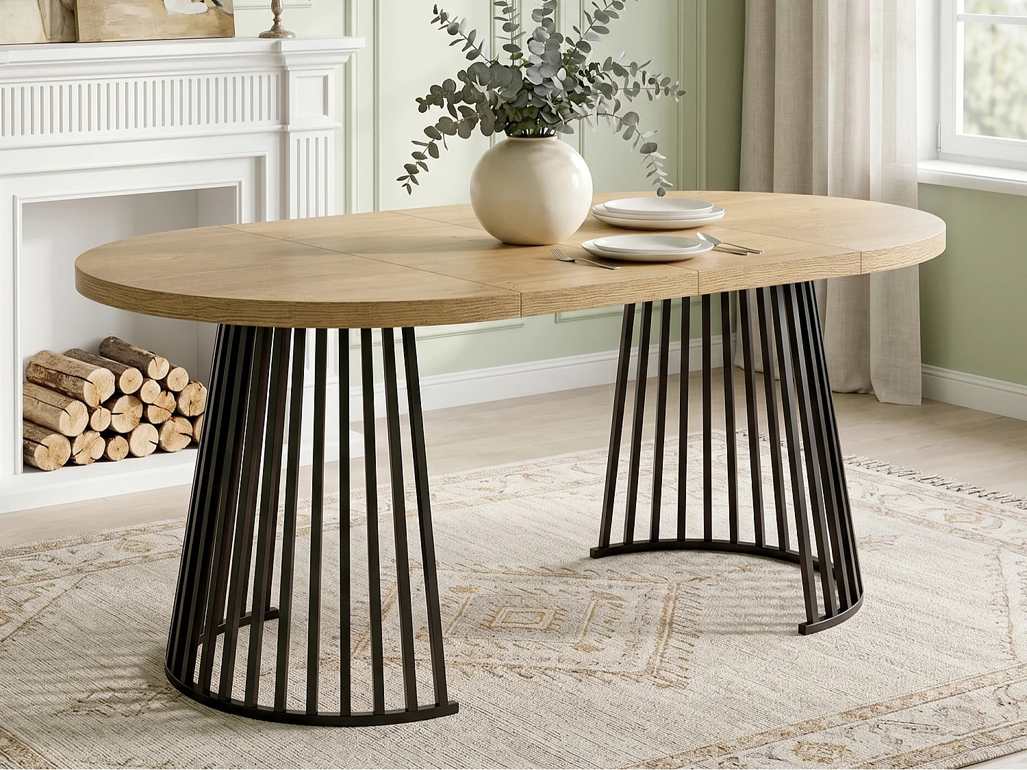 Table de salle à manger extensible 100/138/176x100 cm - Idéale pour 4 à 8 personnes - Plateau épais - Chêne et noir