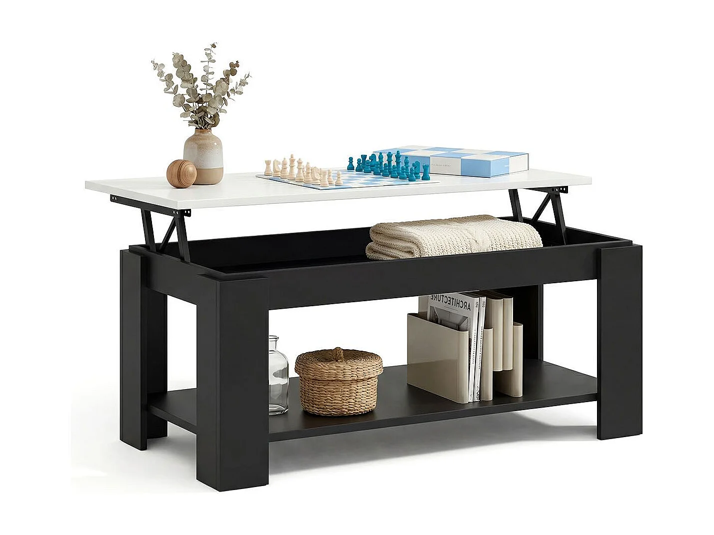 Mesa de centro elevatória Lya Negro Mate - Blanco Artik