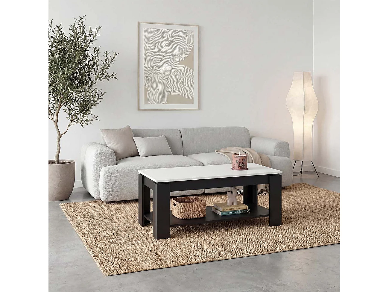 Mesa de centro elevatória Lya Negro Mate - Blanco Artik