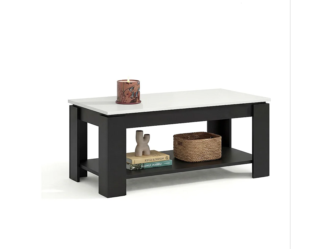 Mesa de centro elevatória Lya Negro Mate - Blanco Artik