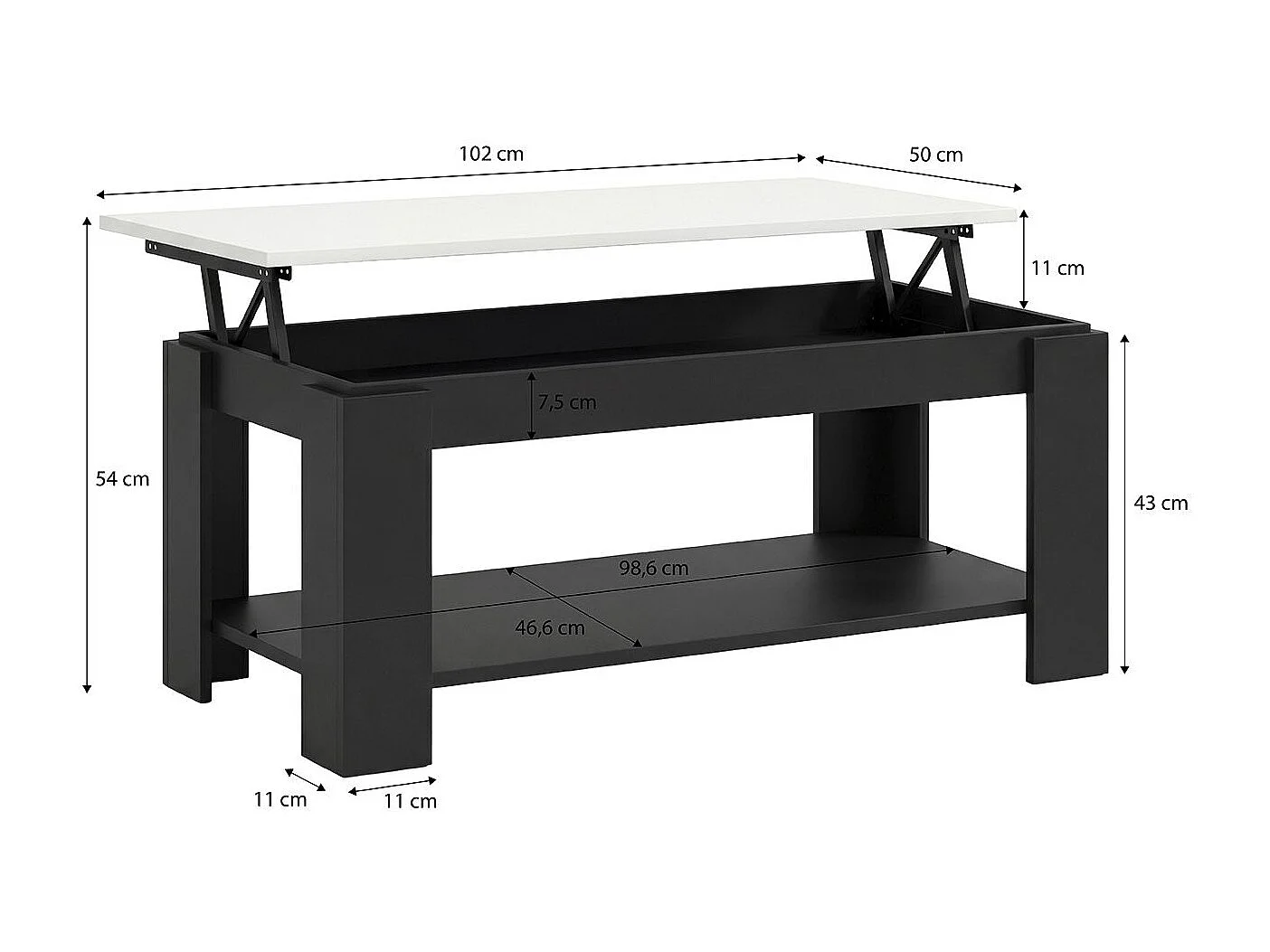 Mesa de centro elevatória Lya Negro Mate - Blanco Artik