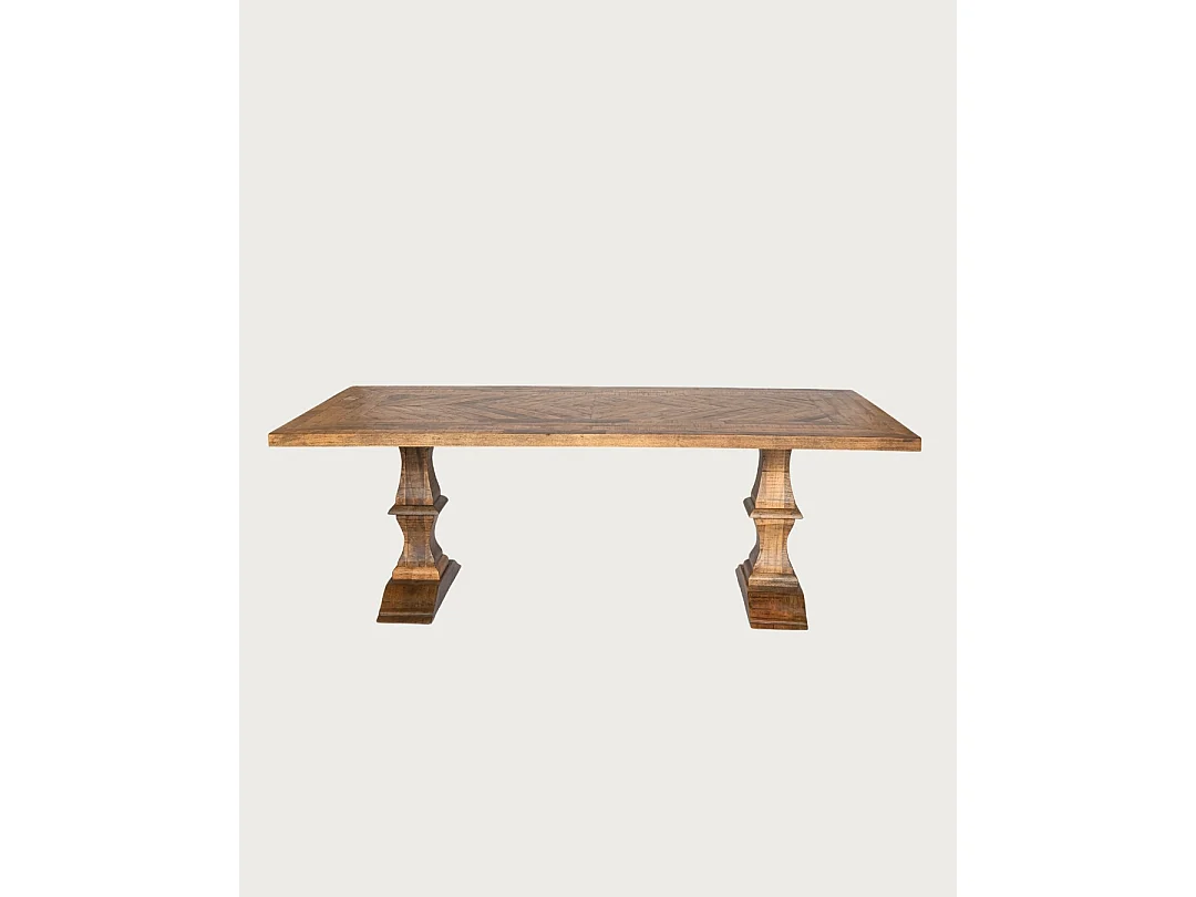 Maestro - Table salle à manger rectangulaire bois Manguier, Double Piédestal & Motif à Chevrons
