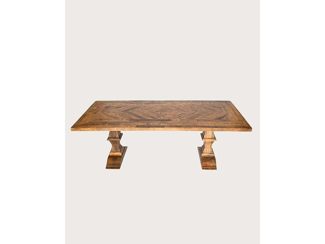 Maestro - Table salle à manger rectangulaire bois Manguier, Double Piédestal & Motif à Chevrons