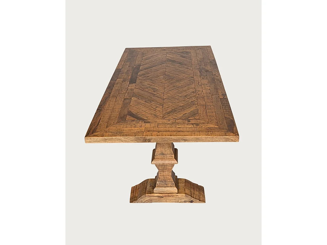 Maestro - Table salle à manger rectangulaire bois Manguier, Double Piédestal & Motif à Chevrons