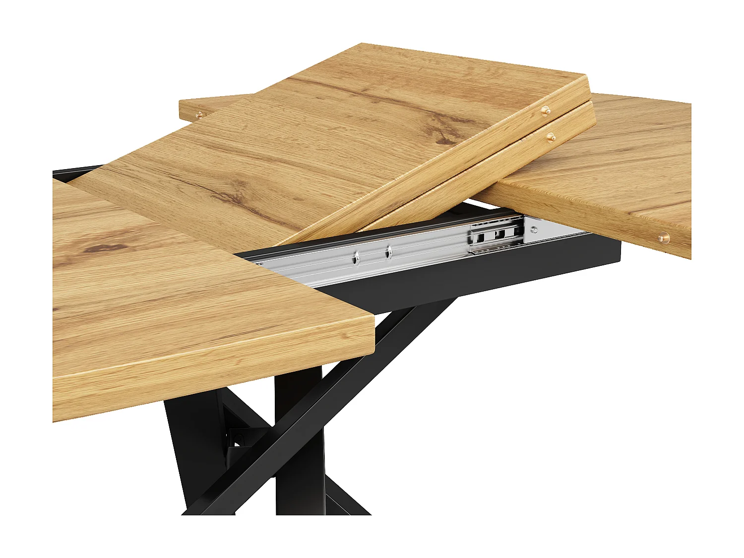 Uitschuifbare eettafel 100-140 cm, ronde tot ovale tafel met houtlook tafelblad en stevige metalen X-poten - naturel