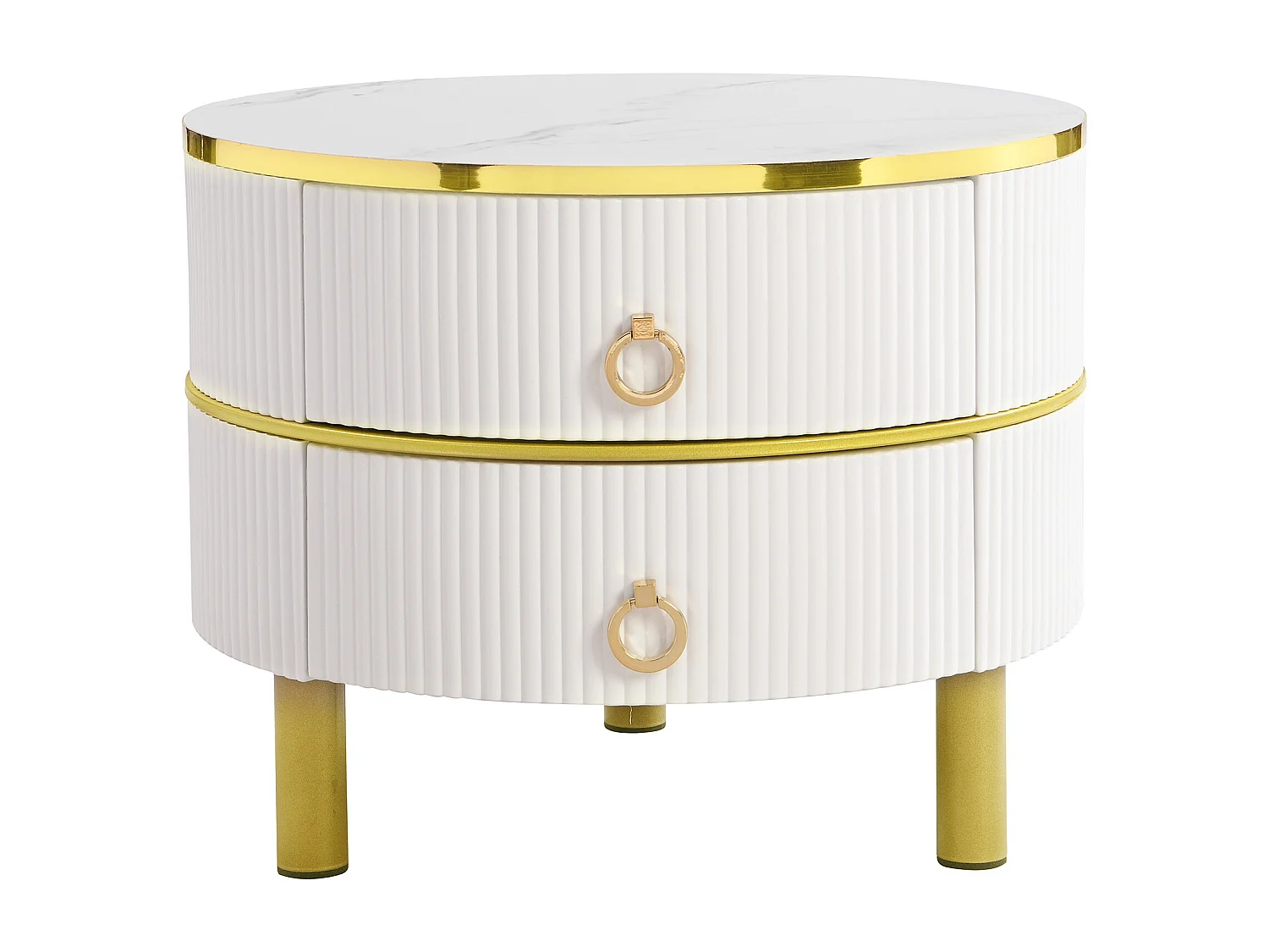 Set of 2 nesting coffee tables with 2 drawers - tempered glass top - Brown - White