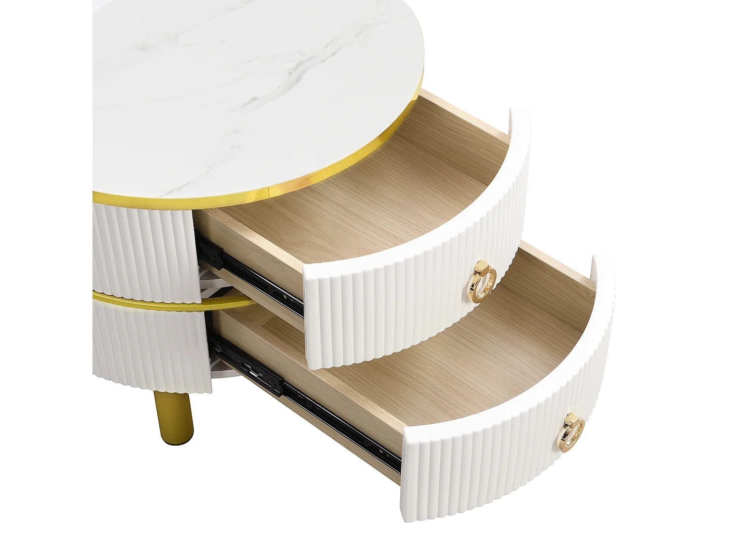 Set of 2 nesting coffee tables with 2 drawers - tempered glass top - Brown - White
