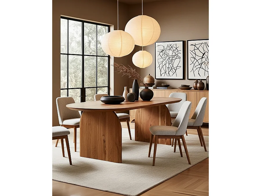 Véga - Table salle à manger ovale bois acacia, Piétement Design Courbe & Style Minimaliste