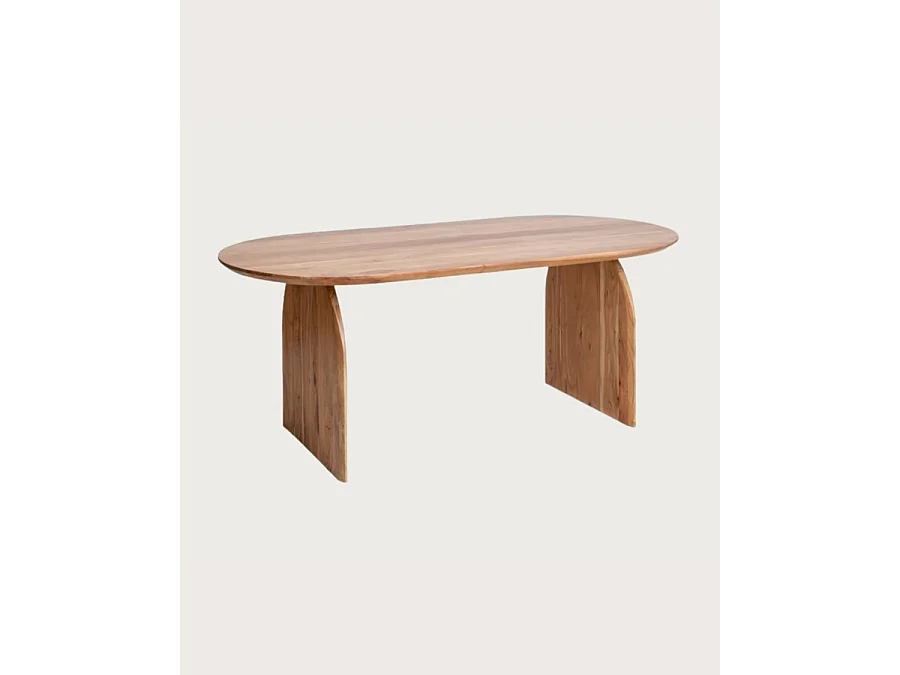 Véga - Table salle à manger ovale bois acacia, Piétement Design Courbe & Style Minimaliste