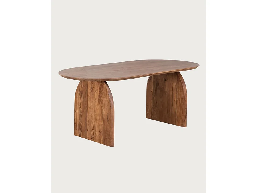 Véga - Table salle à manger ovale bois acacia, Piétement Design Courbe & Style Minimaliste