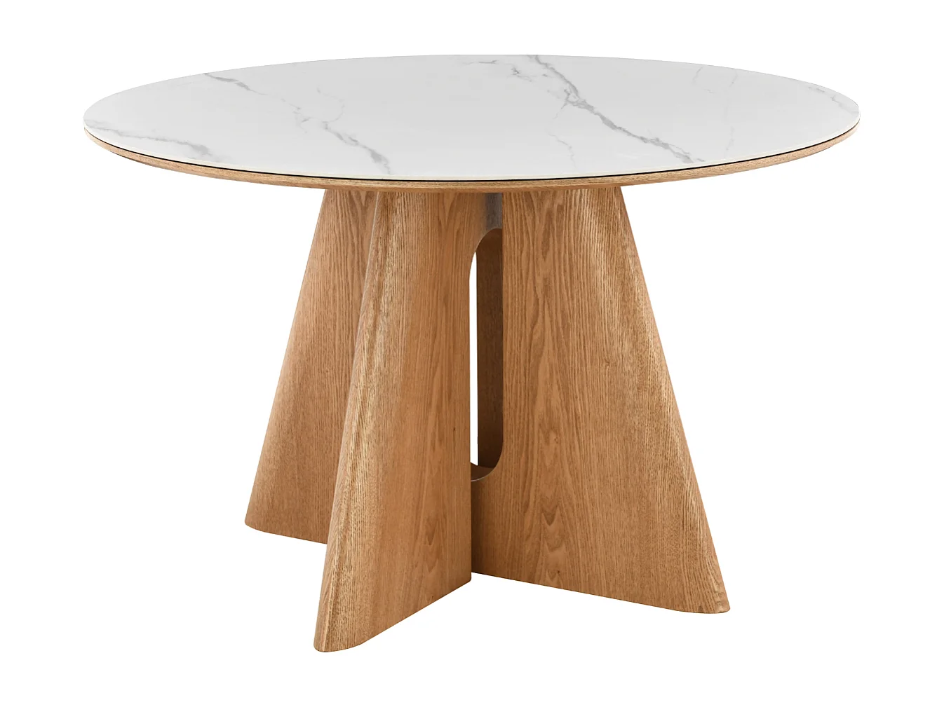 Mesa de comedor Diana - Madera natural con tablero de cerámica acabado mármol blanco 120 cm - Homeluxury