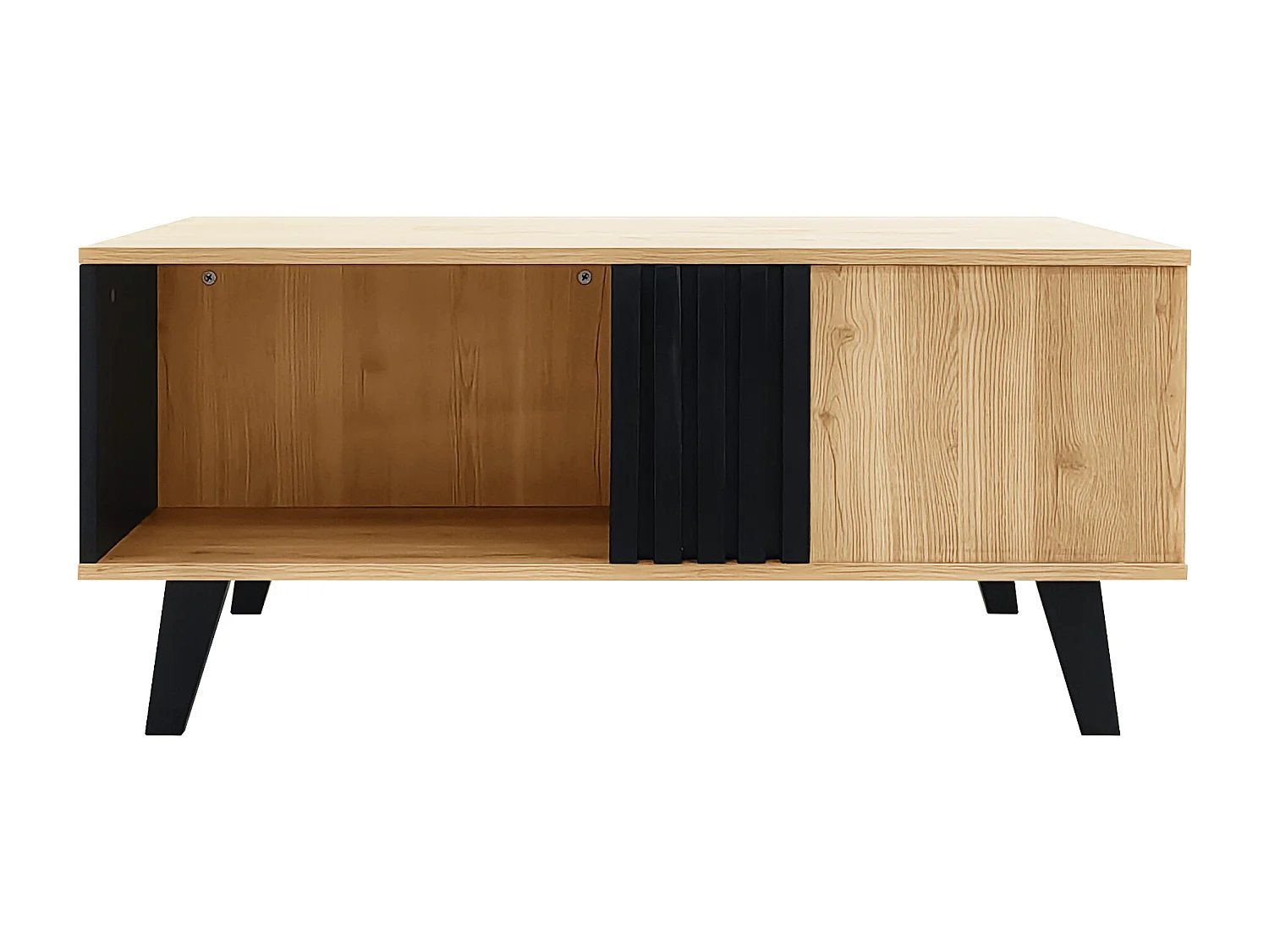 Coffee table with 3 compartments - Natural & Black