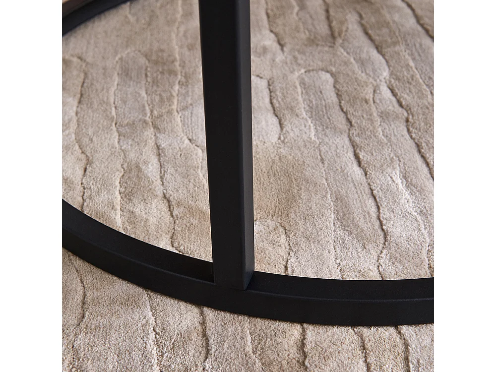 Tables rondes 2pcs - Table de côté moderne avec haut en marbre d'imitation blanc et jambes en cadre métallique - noir