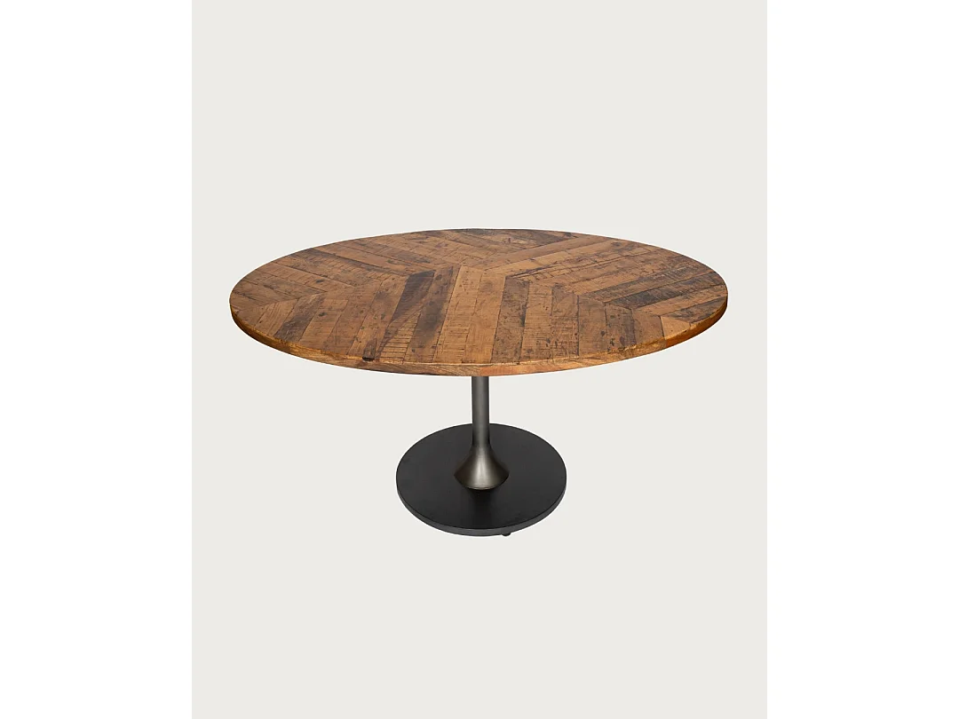 Sofia- Table ovale 8 personnes en bois massif , Plateau Manguier & Pied Tulipe Noir Mat