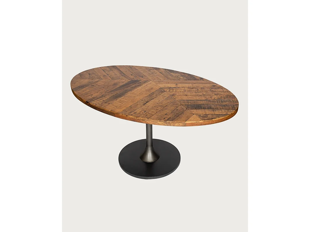 Sofia- Table ovale 8 personnes en bois massif , Plateau Manguier & Pied Tulipe Noir Mat