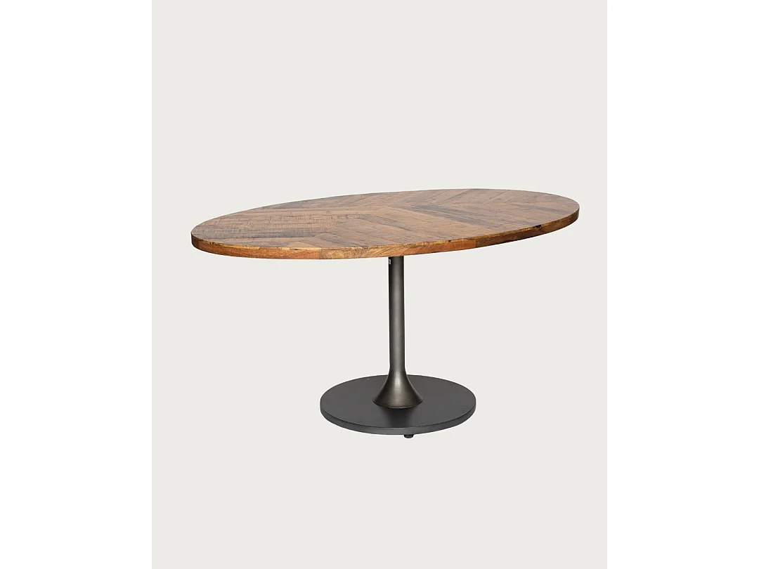Sofia- Table ovale 8 personnes en bois massif , Plateau Manguier & Pied Tulipe Noir Mat