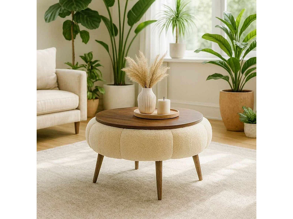 Elegante "Papatya 60" Houten Salontafel - Crème - 60 x 60 x 44 cm