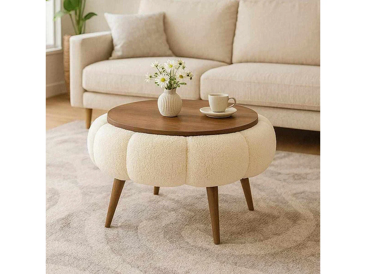 Elegante "Papatya 60" Houten Salontafel - Crème - 60 x 60 x 44 cm