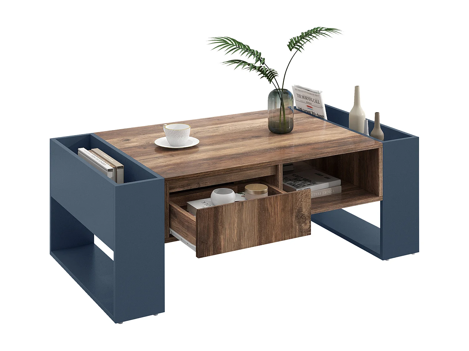 Coffee Table with One Drawer - Industrial Style - Brown & Black