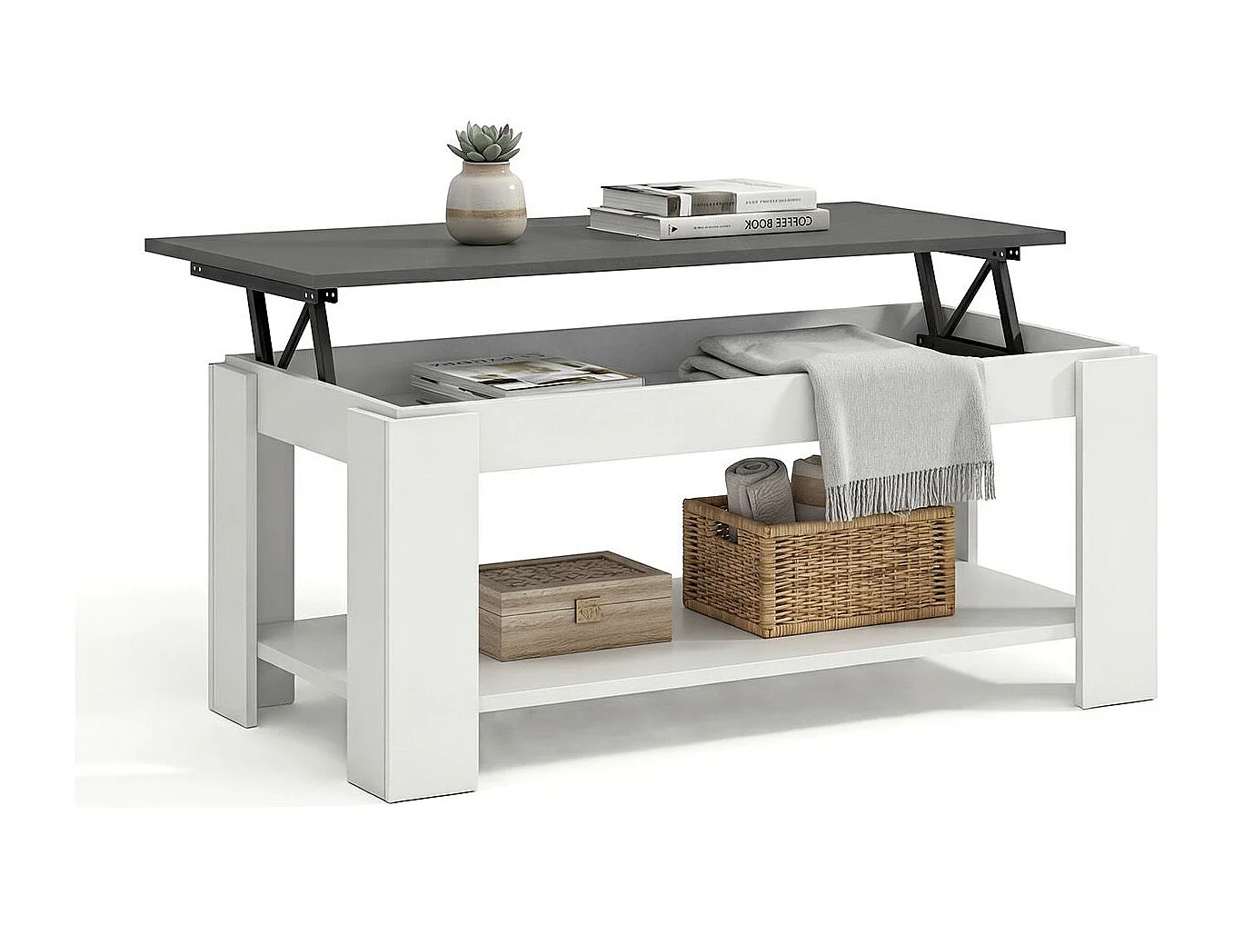Mesa de centro elevatória Lya Artik Branco (Branco mate) - Cinzento antracite