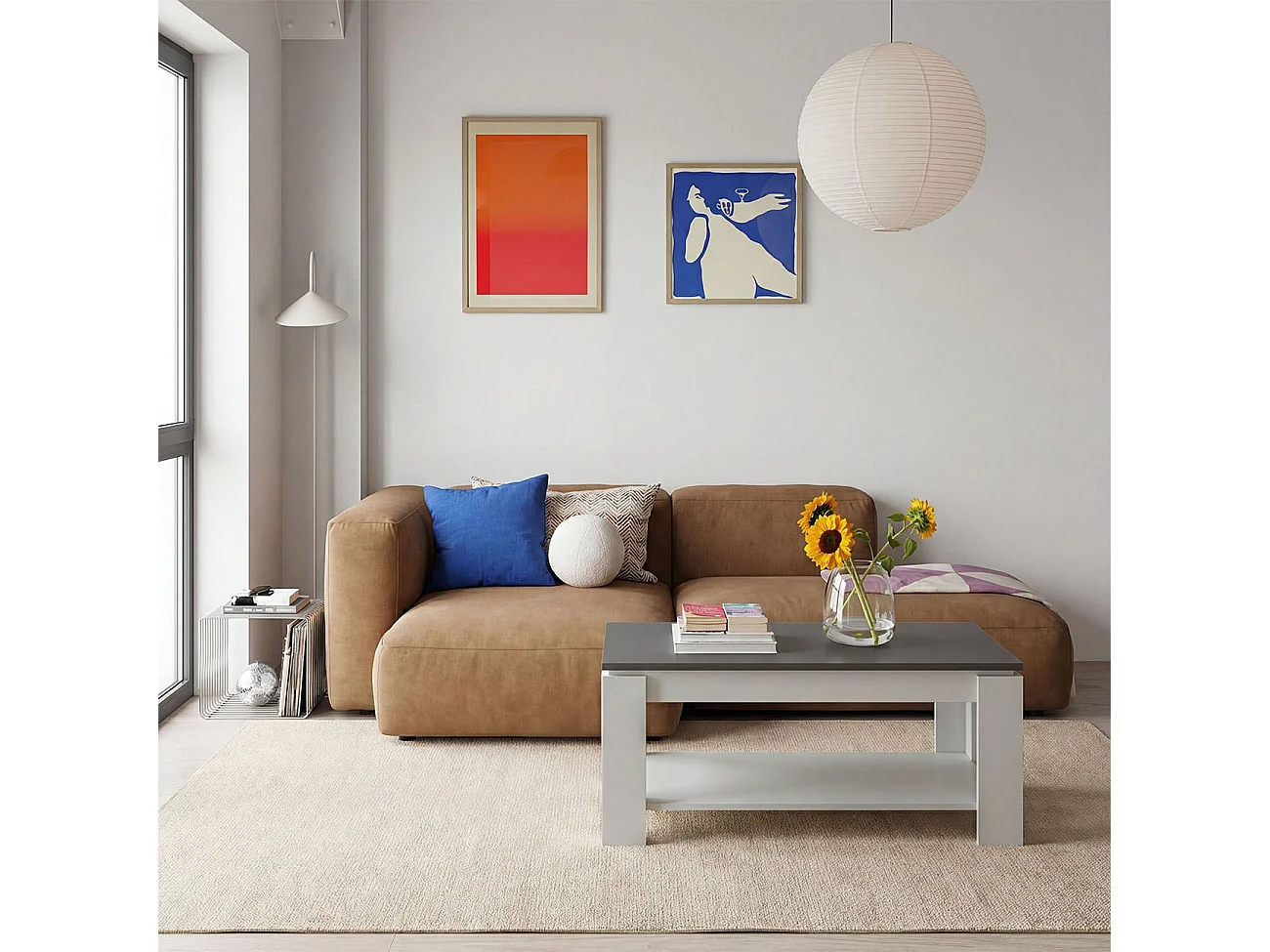 Mesa de centro elevatória Lya Artik Branco (Branco mate) - Cinzento antracite