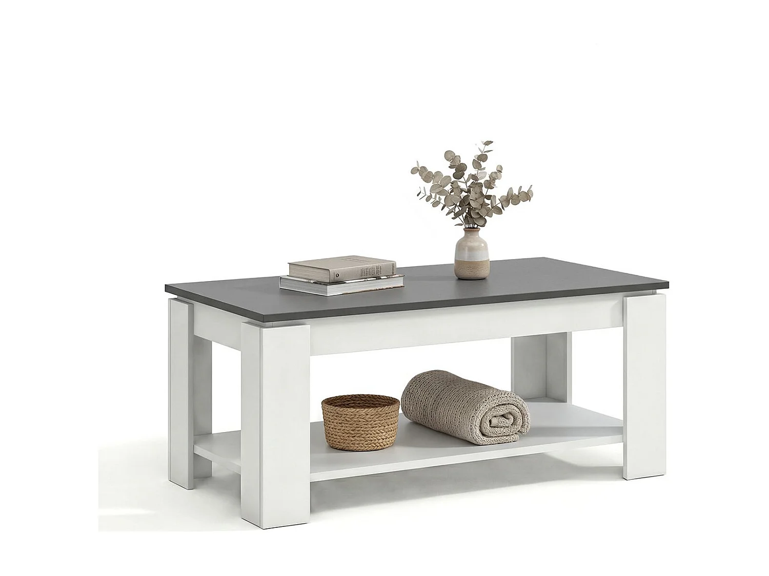 Mesa de centro elevatória Lya Artik Branco (Branco mate) - Cinzento antracite