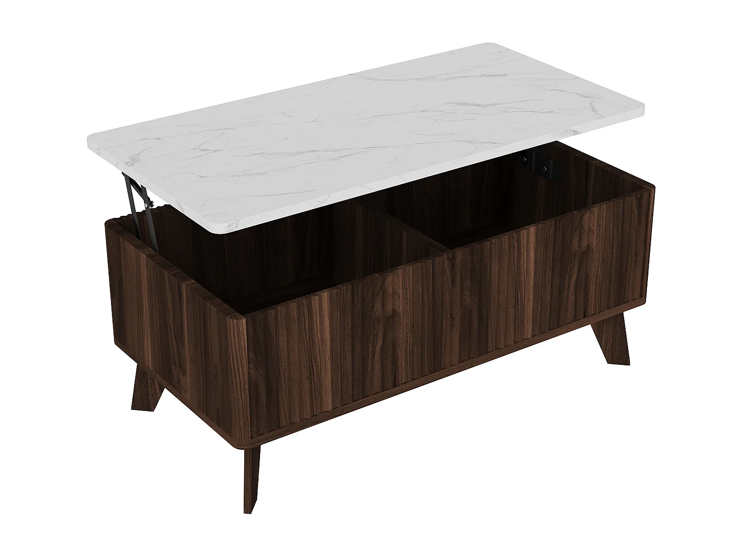 Tavolino da caffè in stile metà secolo con piano sollevabile e vano nascosto, 105x53x42 cm, bianco + noce