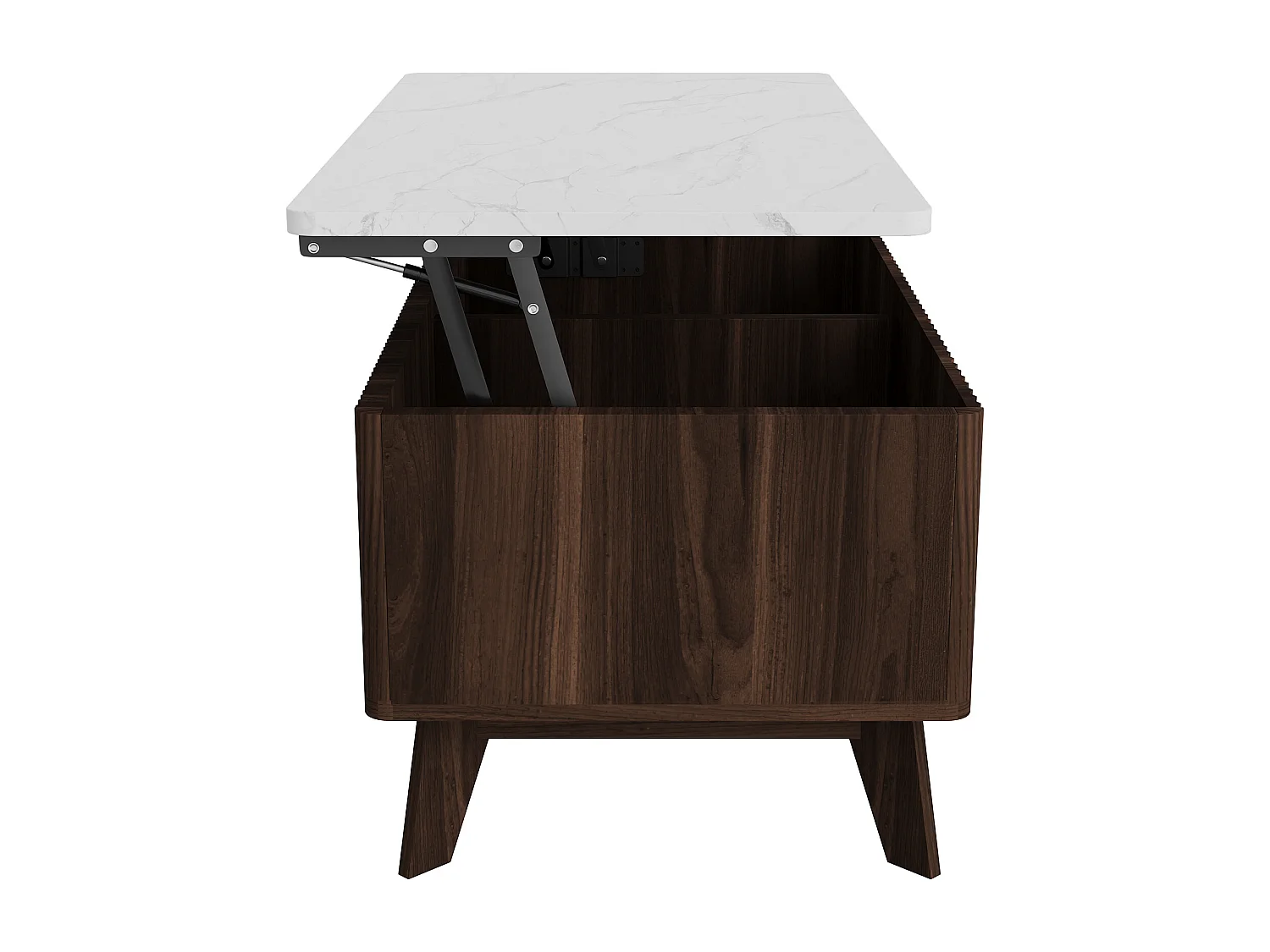 Tavolino da caffè in stile metà secolo con piano sollevabile e vano nascosto, 105x53x42 cm, bianco + noce