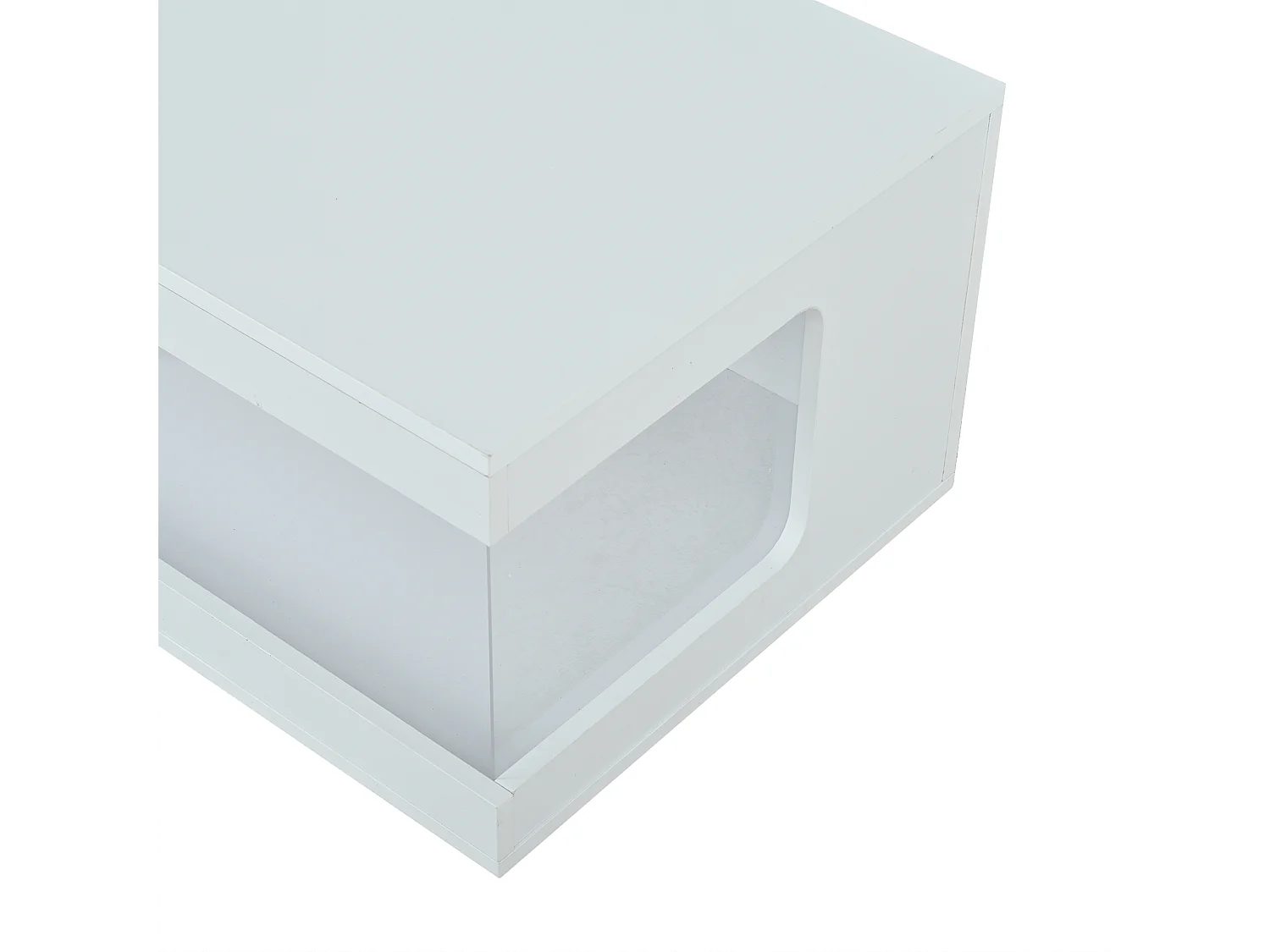 Hochglänzender Couchtisch fürs Wohnzimmer – 100 x 50 x 35 cm – mit Ablagen aus gehärtetem Glas und LED-Beleuchtung – Spanplatte – weiß