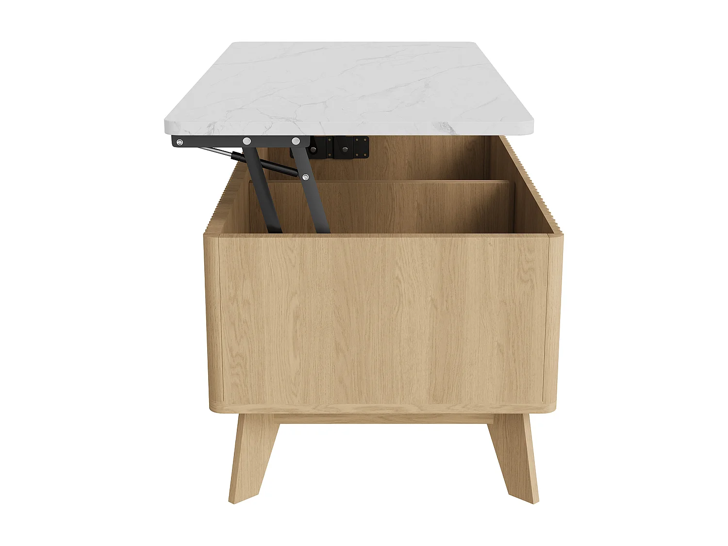 Couchtisch im Mid-Century-Stil mit Hubmechanismus und verstecktem Fach, 105 x 53 x 42 cm, Weiß + Elfenbein