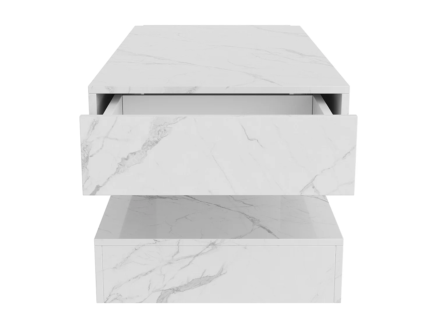 Moderner LED-Couchtisch in Marmoroptik, 2 Schubladen, 100 x 50 x 40 cm, Weiß