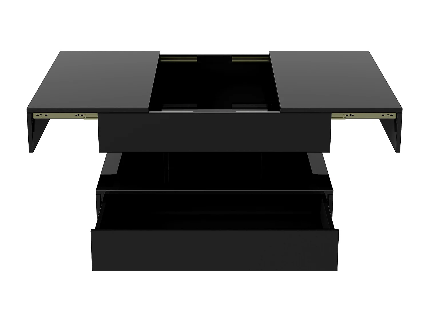 Table Basse avec LED, Tables Basses de Salon avec Espace de Rangement Caché et Tiroir, 78 x 78 x 43 cm, Noir