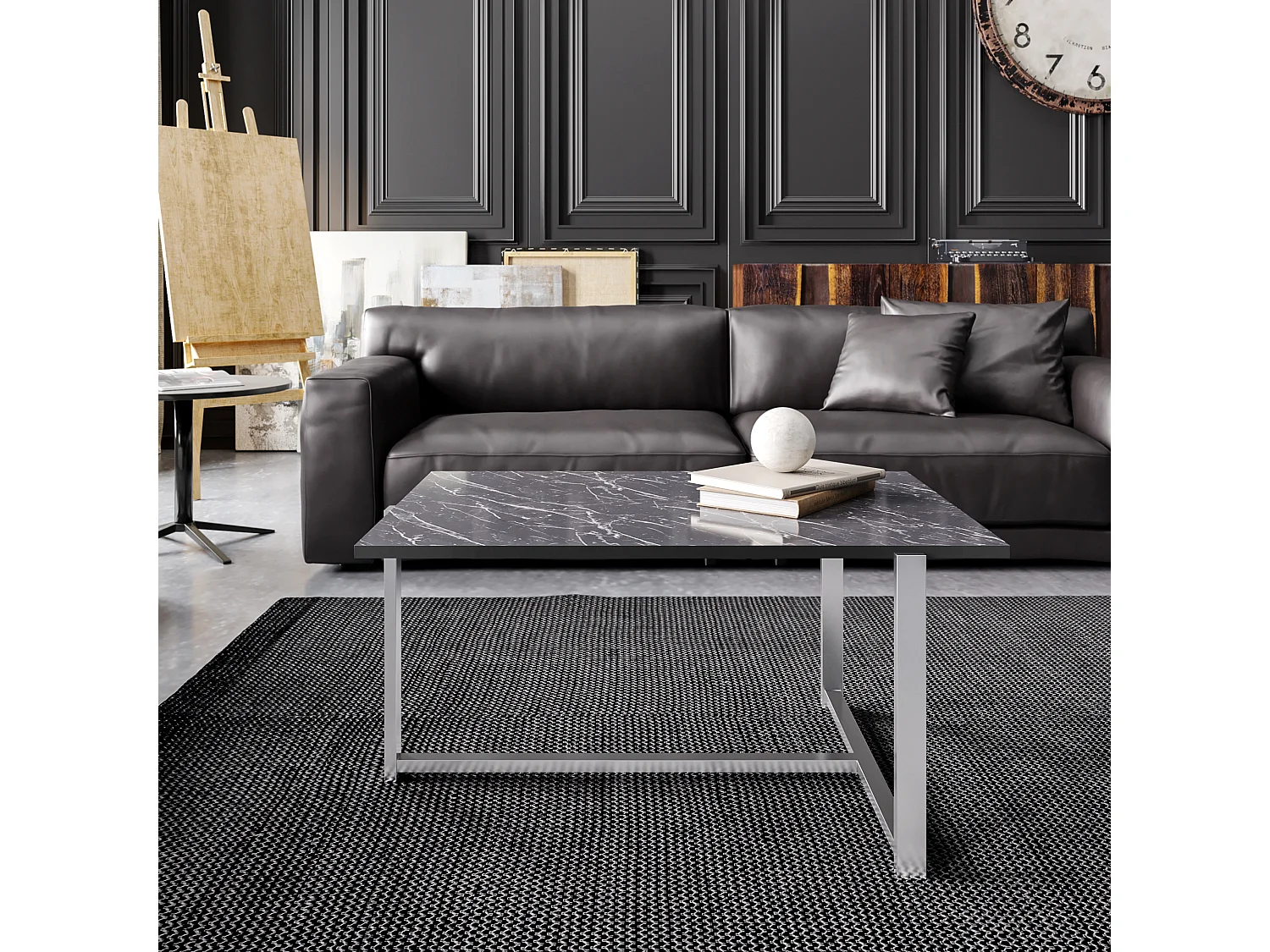 Decorotika Merideths Marble Effect Metal Coffee Table for Living Room and Office