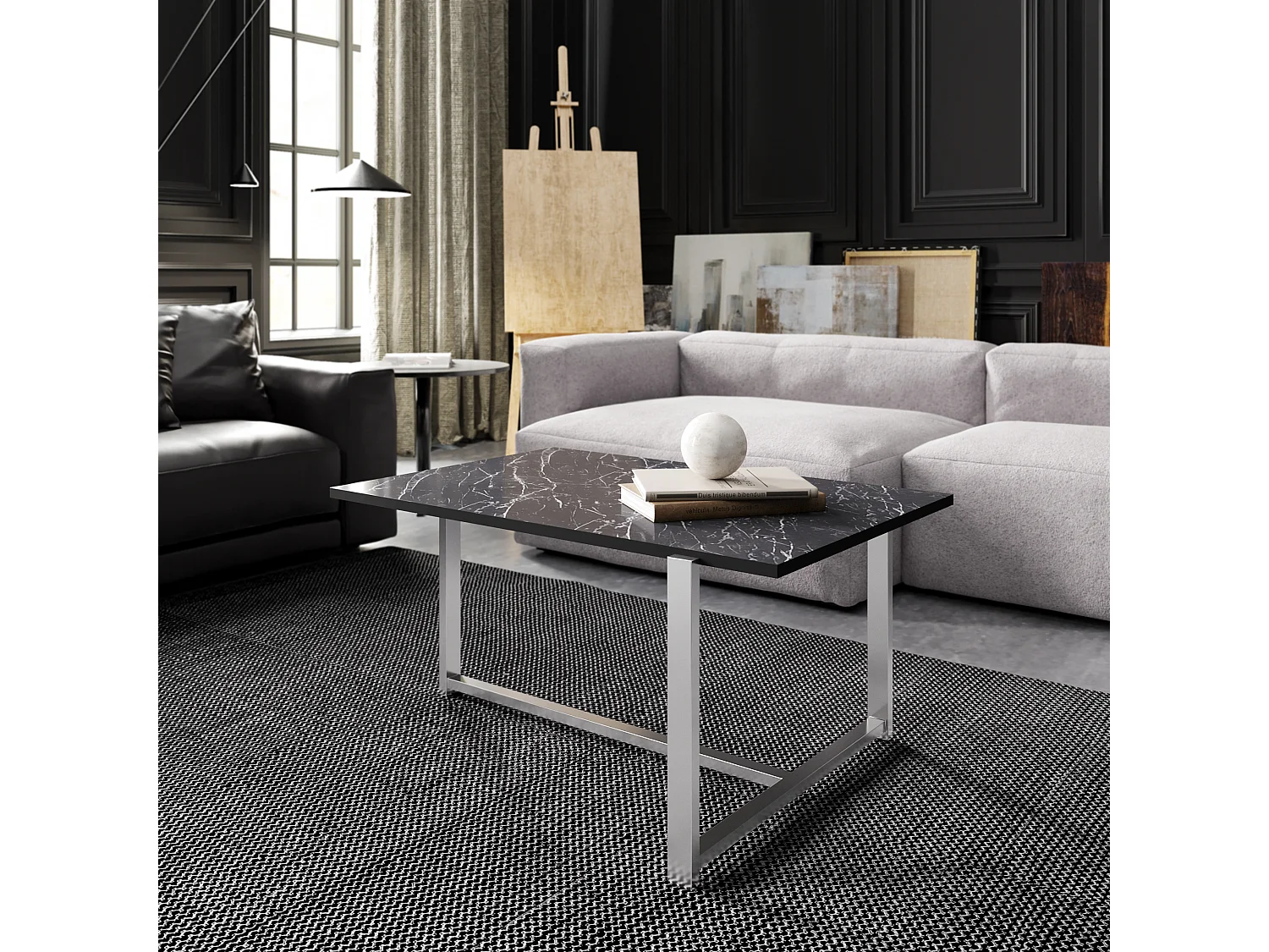 Decorotika Merideths Marble Effect Metal Coffee Table for Living Room and Office