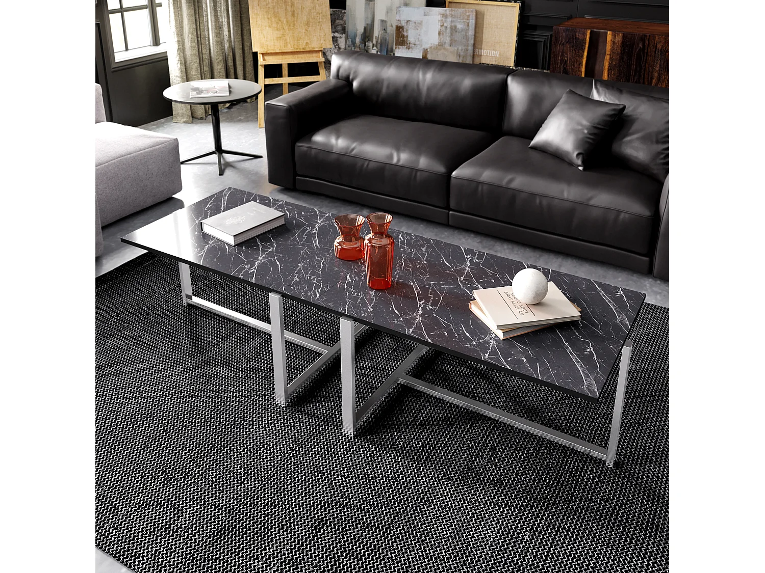 Decorotika Merideths Marble Effect Metal Coffee Table for Living Room and Office