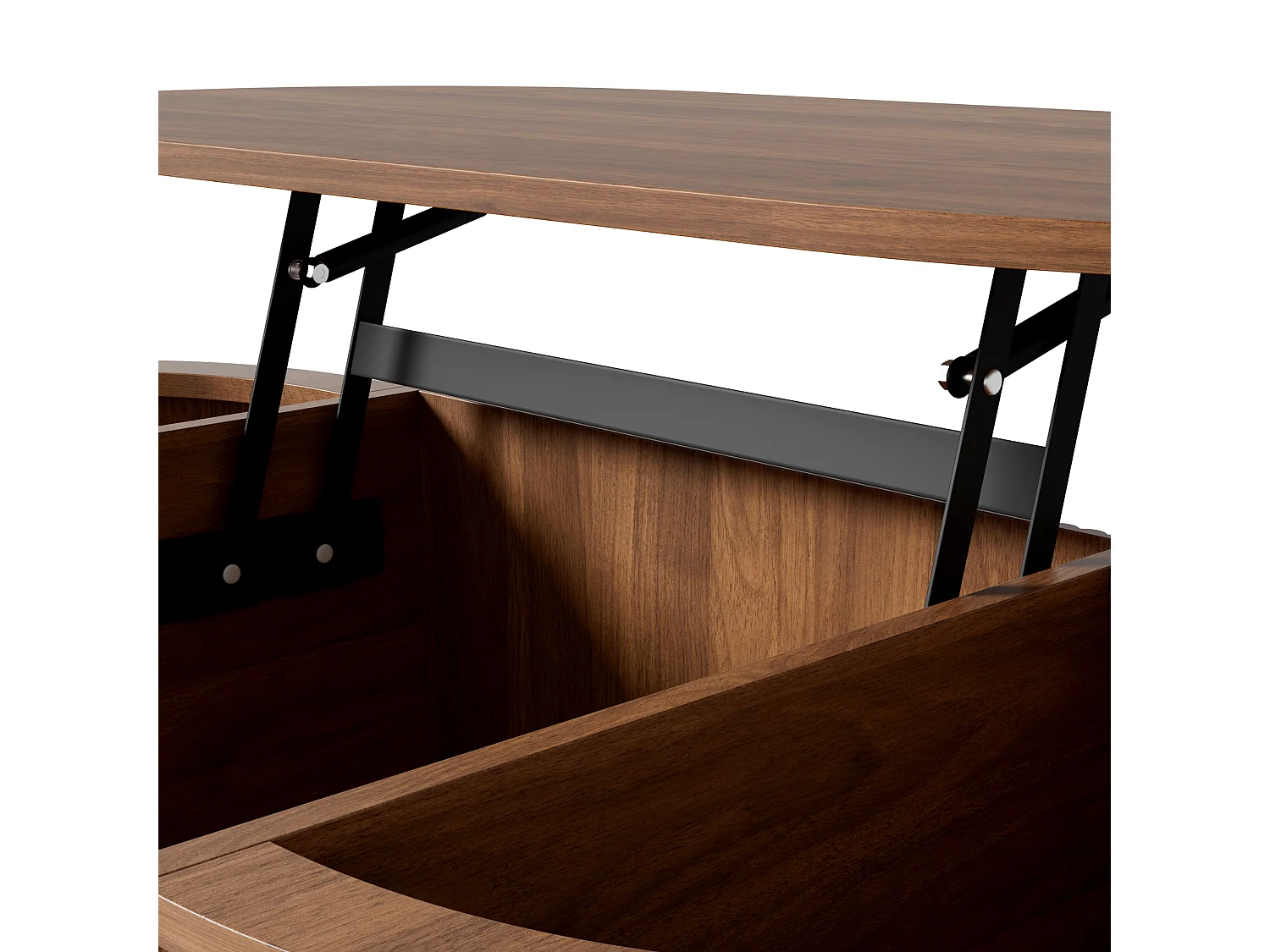 Ovaler Couchtisch mit Hebemechanismus für das Wohnzimmer – 100 x 48 x 54,5 cm – mit Stauraum – MDF – braun