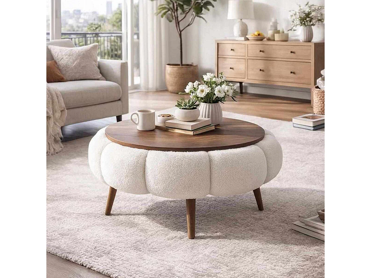 Elegante "Papatya 60" Houten Salontafel - Wit - 60 x 60 x 44 cm