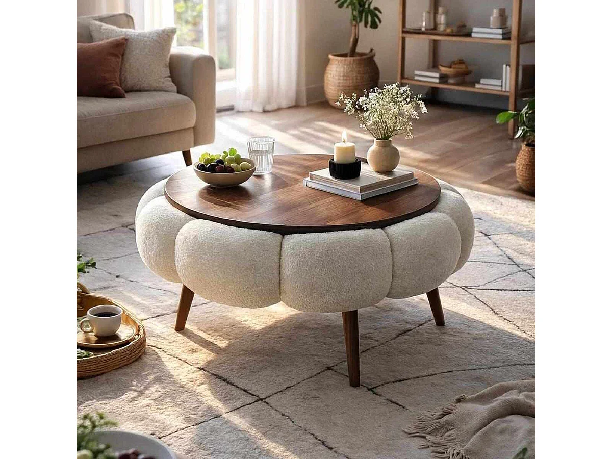 Elegante "Papatya 60" Houten Salontafel - Wit - 60 x 60 x 44 cm
